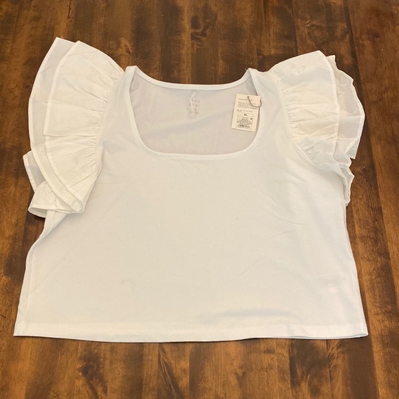 Women’s A new Day Crop Shirt with Ruffle Sleeves White NWT - Picture 1 of 3